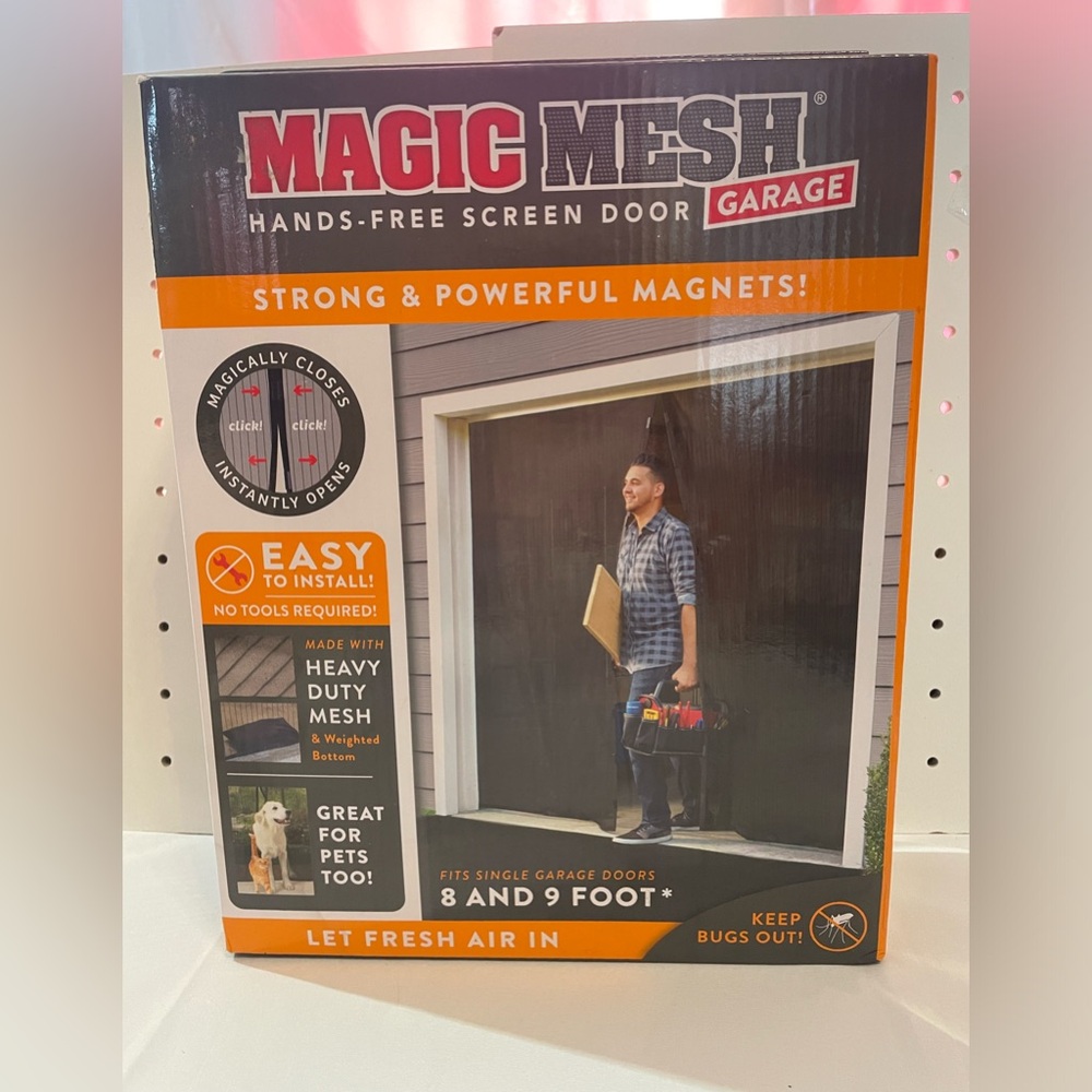 Magic Mesh Hands-Free Garage Screen Door - Black